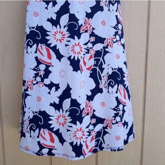 SJS Mini Shift Dress Sz S Navy Floral Resort Vacation Swing Cover-up - Picture 5 of 8